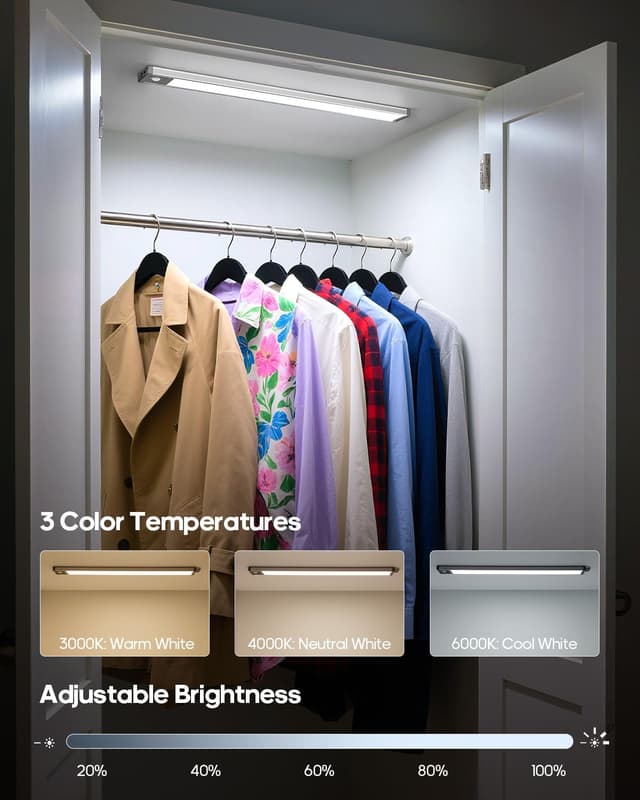 Detalle 2 de GOODEA 44.5cm Under Cabinet Kitchen Lights (4500mAh) – Motion Sensor, 3 CCT Dimmable Magnetic Mount, 4 Pack