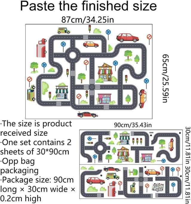 Detalle 2 de Xemz Car Road Signs Floor Stickers – self-adhesive traffic road wall decals for kids rooms & classrooms