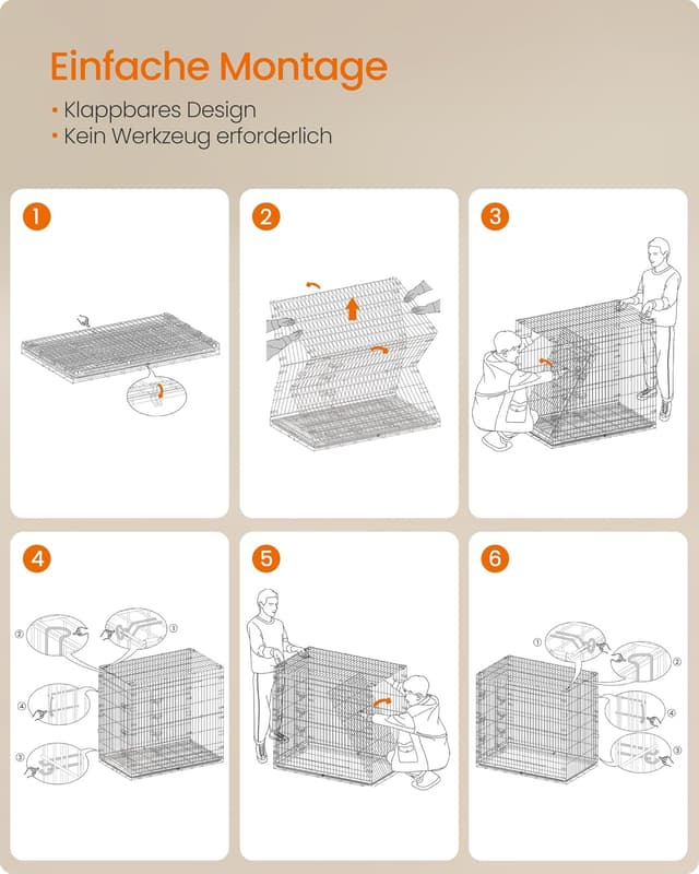 Detalle de Feandrea Hundekäfig klappbar mit 2 Türen und ausziehbarer Kunststoffschale (122 x 74 x 114 cm, XXL) PPD050B01