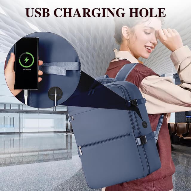 Detalle de Underseat Cabin Bag 45x36x20 for EasyJet: Waterproof Travel Backpack with Anti-Theft Pocket and USB Port