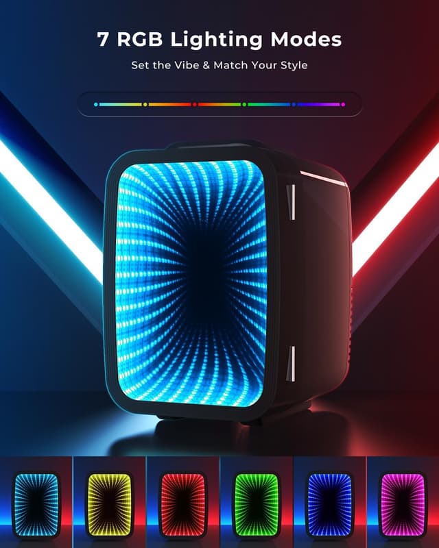 Detalle de BEICHEN Mini Kühlschrank 4L (6 Dosen) mit Kühl- und Heizfunktion, 7 RGB-Lichtmodi – leise Minikühlbox für Büro, Gaming & Auto