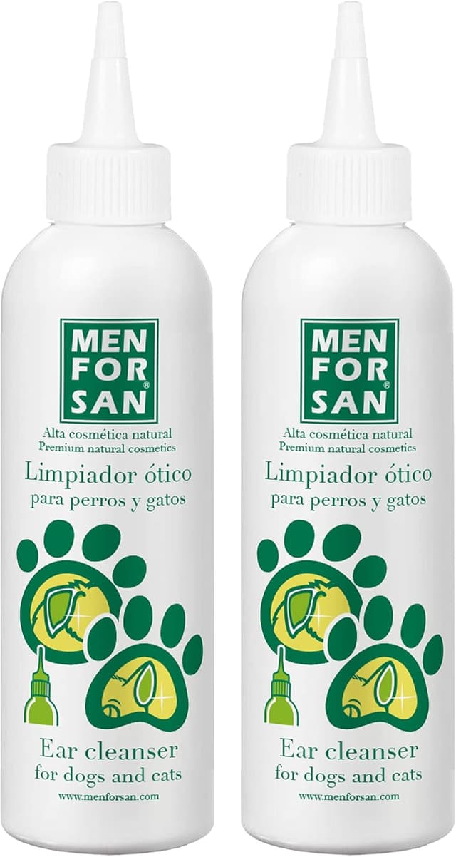 Detalle de MENFORSAN Ohrenreiniger für Hunde und Katzen (125 ml) – natürlicher, alkoholfreier Reiniger, 2er-Pack