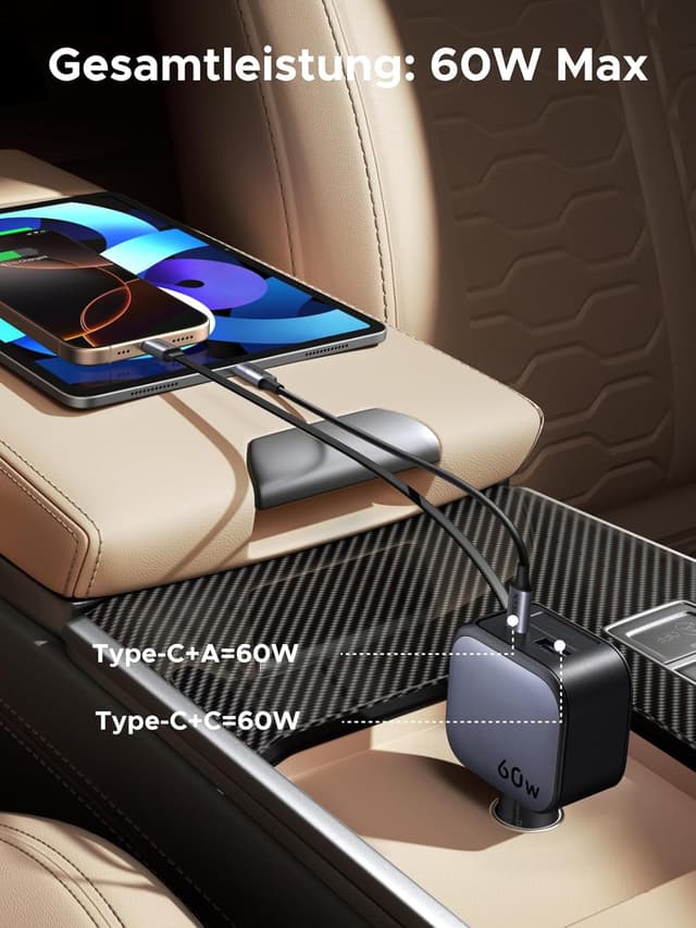 Detalle 2 de UGREEN Nexode 60W 3-Port Zigarettenanzünder