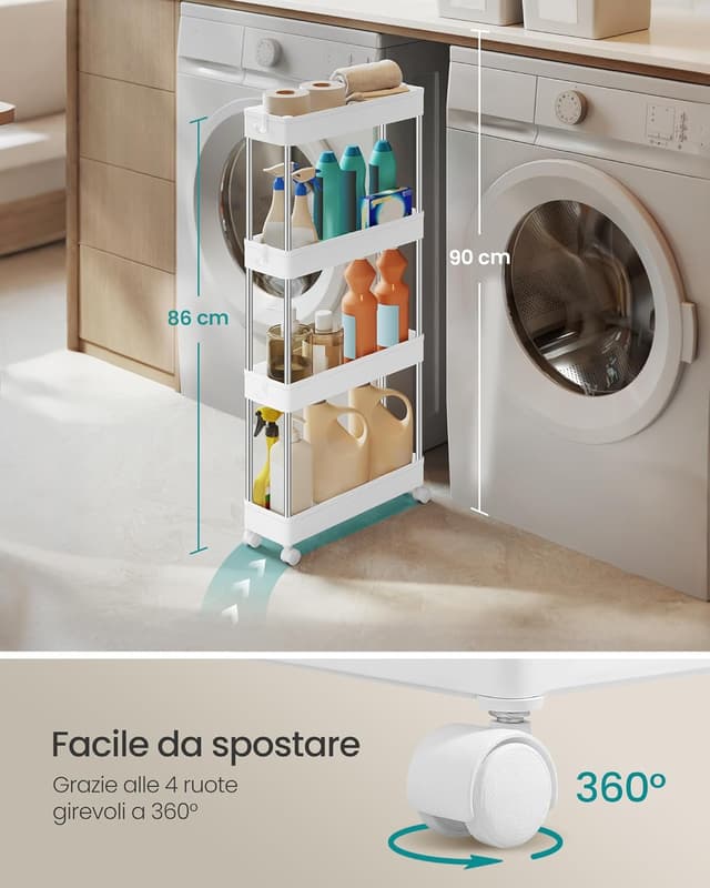 Detalle 2 de SONGMICS KSC08WT carrello portaoggetti 4 livelli