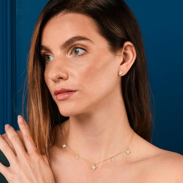 Detalle 2 de Diamond Treats collana girocollo in argento 925 con ciondoli luna e stella in zircon i