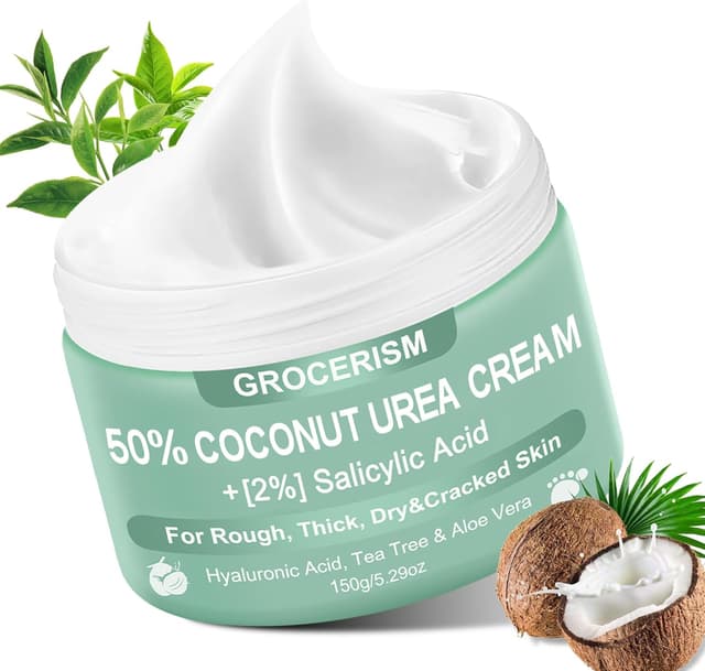 Detalle de Crema Urea 50% per piedi, mani e zone ruvide con acido salicilico 2% (max 150 g) con cocco, acido ialuronico, tea tree e aloe vera