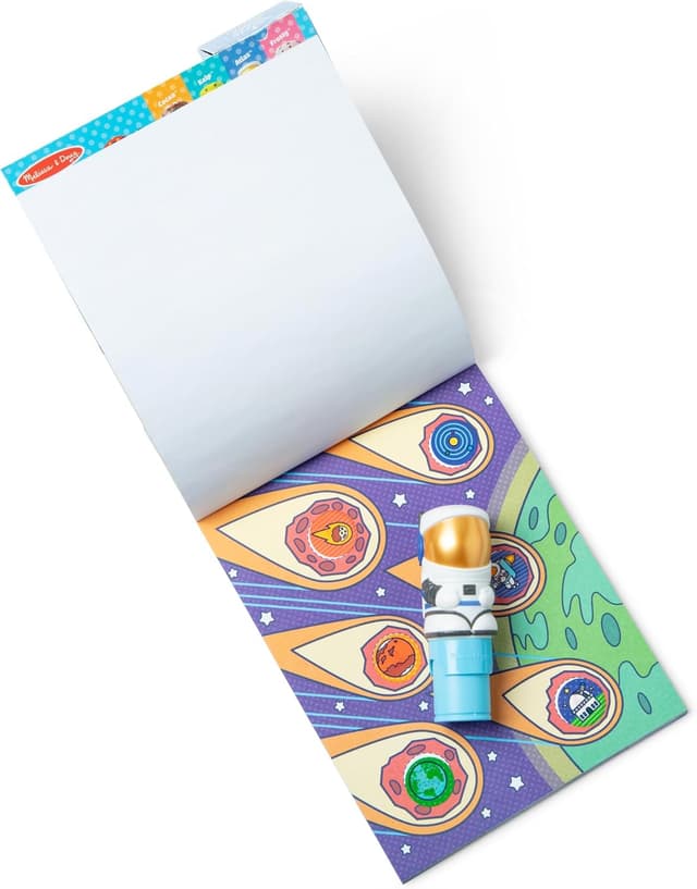 Detalle 2 de Melissa & Doug Sticker WOW! 24-Page Activity Pad and Sticker Stamper (Astronaut Atlas) with 300 Stickers