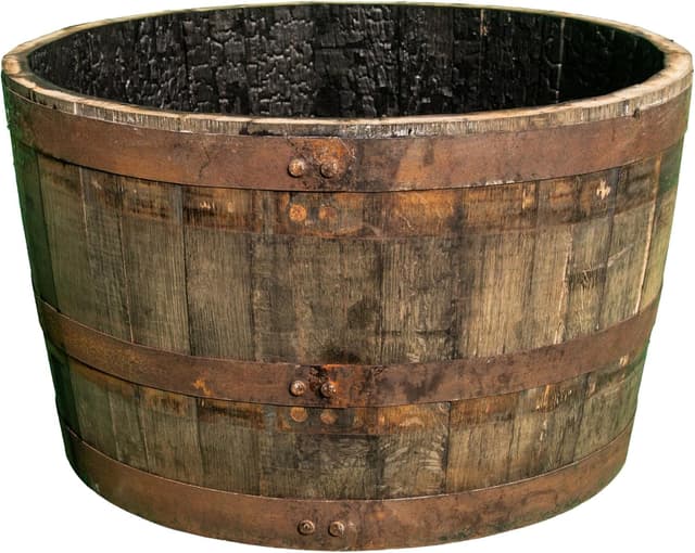 Detalle de Fioriera in botte di whisky con mezza botte in legno da 60 cm per giardino, terrazza e balcone