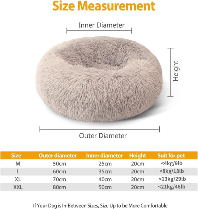 Detalle 2 de Enjamoy Plush Donut Dog Bed (Calming Round) – Soft & Fluffy Self-Warming Pet Cushion, Brown, 70cm