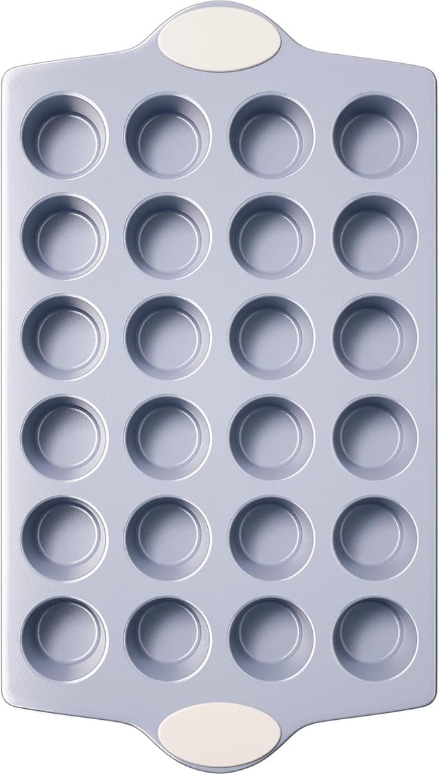 Detalle de BRONYPRO 24-Cup Nonstick Ceramic Mini Muffin Pan & Cupcake Tin (Cream White) — PFOA/PFAS-Free, Oven & Dishwasher Safe