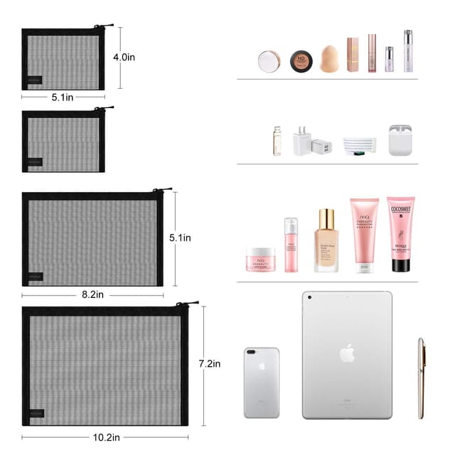Detalle 2 de EASYFUN Mesh Pouch Set (4 Pack) – Zipper Cosmetic Organizer Bags for Travel and Daily Small Items