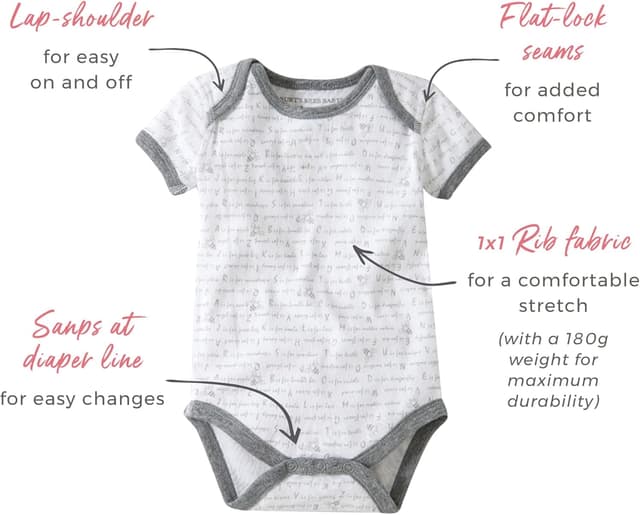 Detalle de Burt's Bees Baby Bodysuits (Short & Long Sleeve) — 5-Pack in 100% Organic Cotton