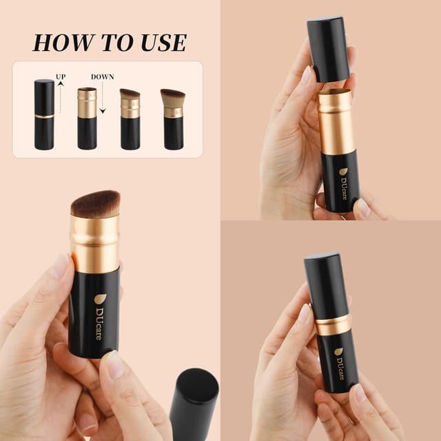 Detalle de DUcare Foundationspinsel – teleskopierbarer Kabuki-Pinsel mit Deckel für Foundation & Puder (Schwarz2)