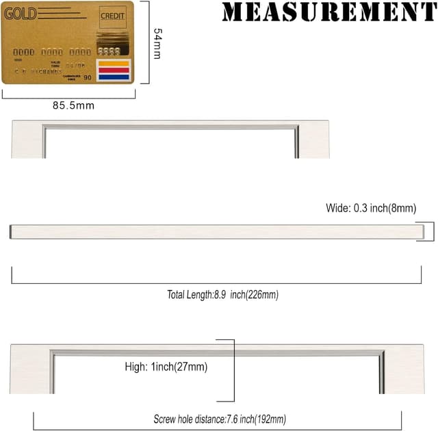 Detalle de Amerdeco set da 10 maniglie cucina con interasse 192 mm nichel satinato/spazzolato UK0035