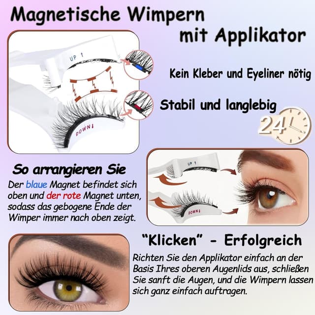 Detalle de Chlffua Magnetische Wimpern Set für natürliches Styling mit Applikator – wiederverwendbare Magnetwimpern ohne Kleber & Eyeliner