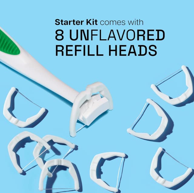 Detalle de REACH Ultraclean Access Flosser Starter Kit (Unflavored) — Plaque Remover for Hard-to-Reach Areas, PFAS-Free (1 Handle + 8 Refill Heads)