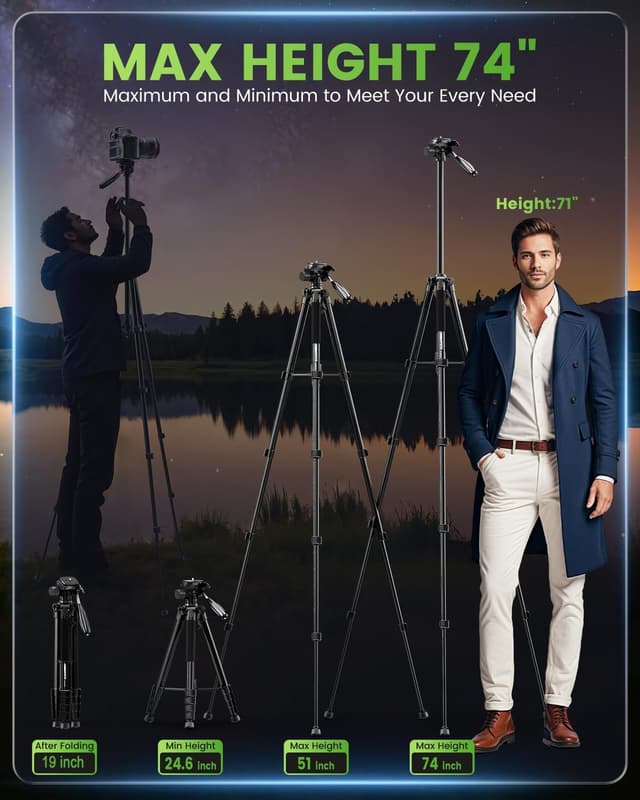Thumbnail 5 de CAMBOFOTO 74" Camera Tripod lightweight aluminium tripod stand