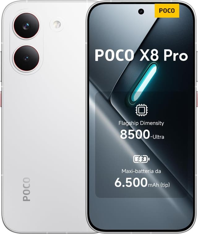 Detalle de POCO X8 Pro 8+256GB con Dimensity 8500-Ultra, display AMOLED 1.5K 120Hz e batteria 6500mAh