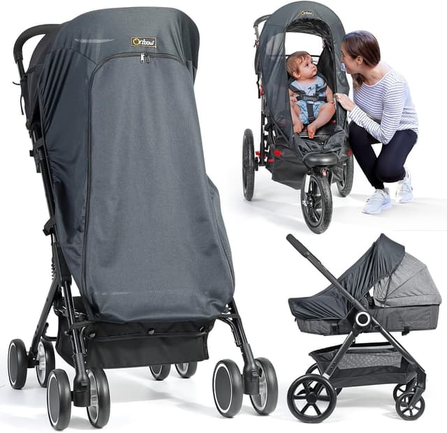 Thumbnail 6 de Orzbow Universal Pram Sun Shade with Zip Window (UPF 50+, blocks 99% UV) – Black