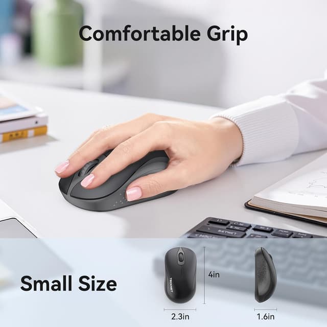 Detalle 2 de TECKNET Wireless Mouse (2.4GHz, USB receiver) – 3-level 1600 DPI, silent buttons, ambidextrous, £-friendly everyday pick in grey