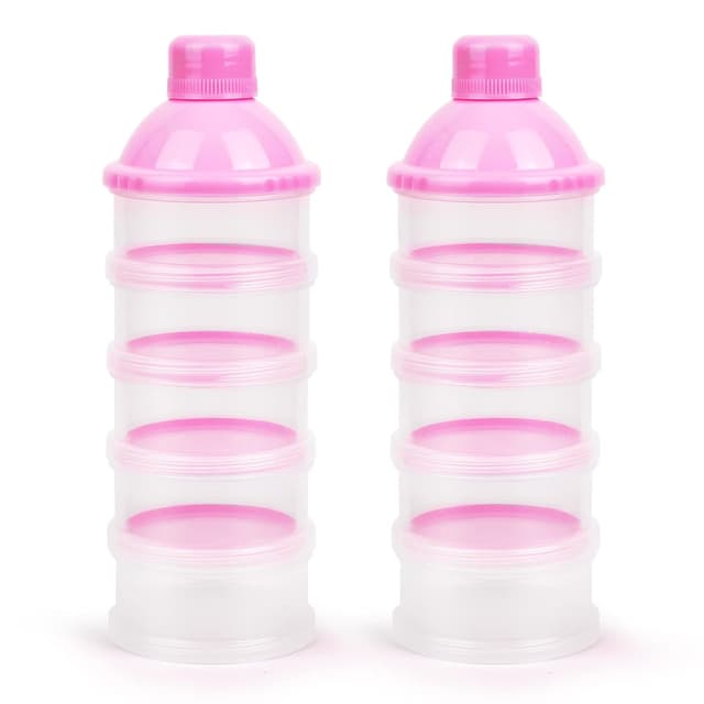 Detalle de Vicloon Milchpulver Portionierer mit 5 Fächern (5-lagig), tragbar & stapelbar – für unterwegs und Nachtpflege (Rosa)