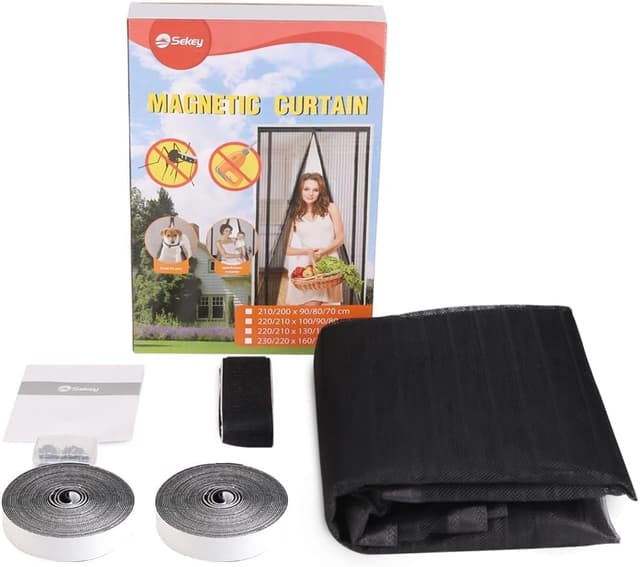 Thumbnail 6 de Sekey Fliegengitter Balkontür zuschneidbar (Magnet & selbstklebend, ohne Bohren) – Insektenschutzvorhang 130x220 cm, schwarz