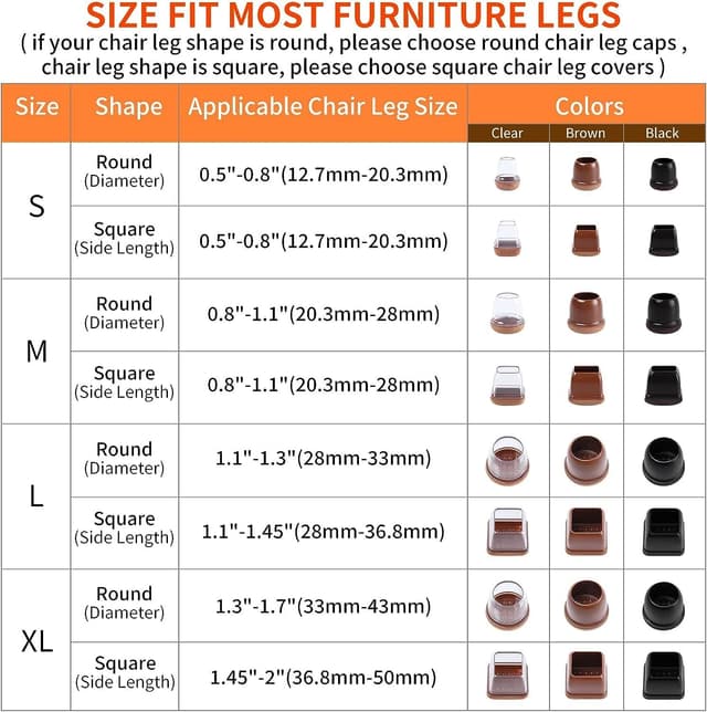 Detalle de 32 PCS Small Black Silicone Chair Leg Floor Protectors with Wrapped Felt (Round, Fit 0.75–1")