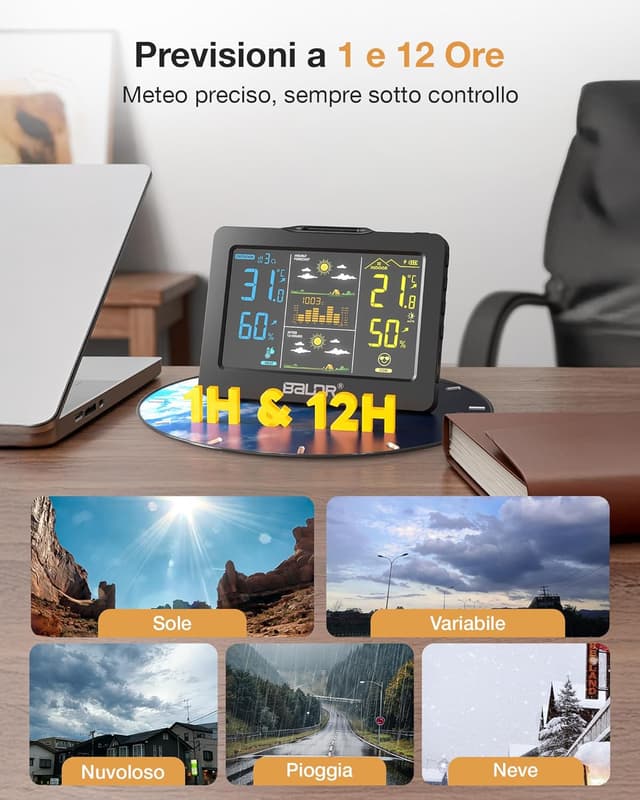 Thumbnail 2 de Stazione Meteo BALDR Wireless con sensore esterno e display a colori – previsioni 1h + 12h
