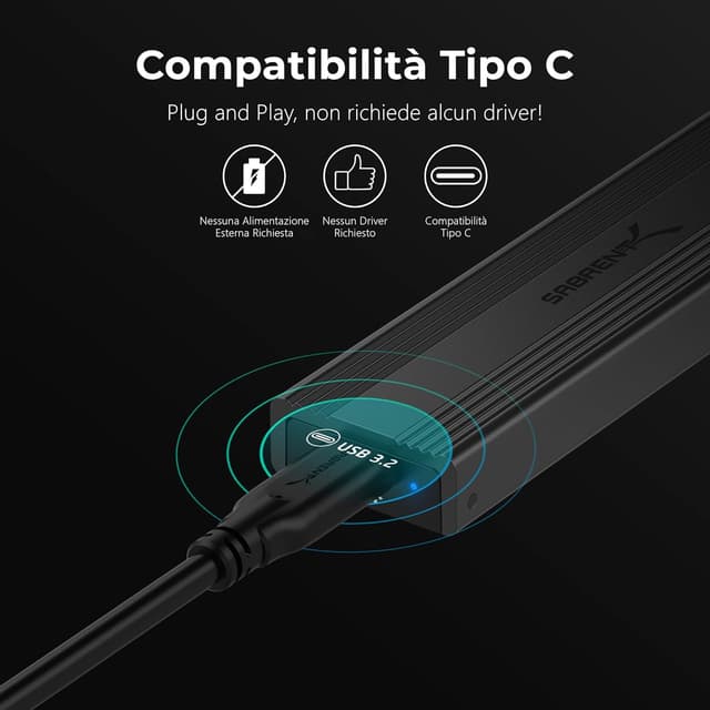 Detalle 2 de SABRENT EC-SNVE Case esterno per SSD M.2 NVMe USB 3.2 Gen 2 (EC-SNVE), adattatore M-Key/M+B