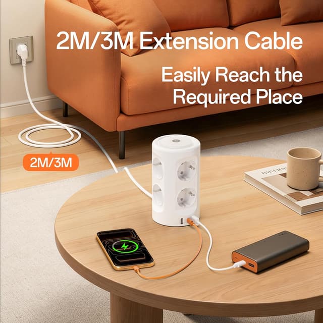 Thumbnail 6 de KEMELO 8-fach Mehrfachsteckdose mit Nachtlicht und USB‑C, Überspannungsschutz, Schalter & 2‑m-Kabel (3600 W)