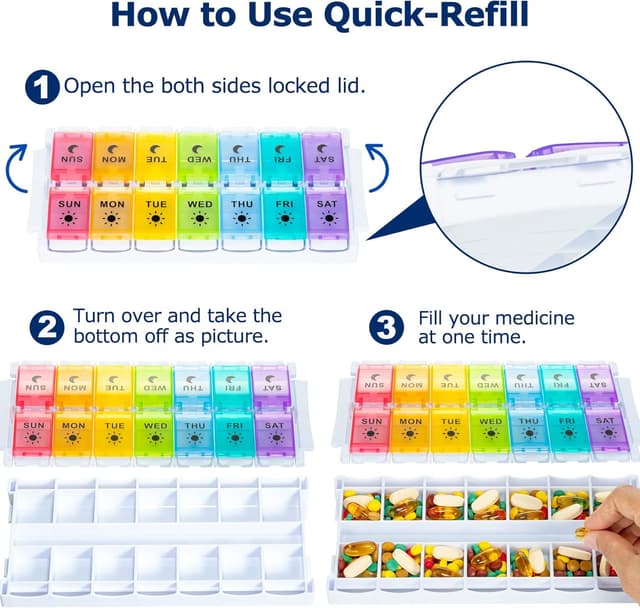 Thumbnail 3 de 7 Day Pill Organiser 2‑Times Daily, 14‑Slot Pill Box 💊