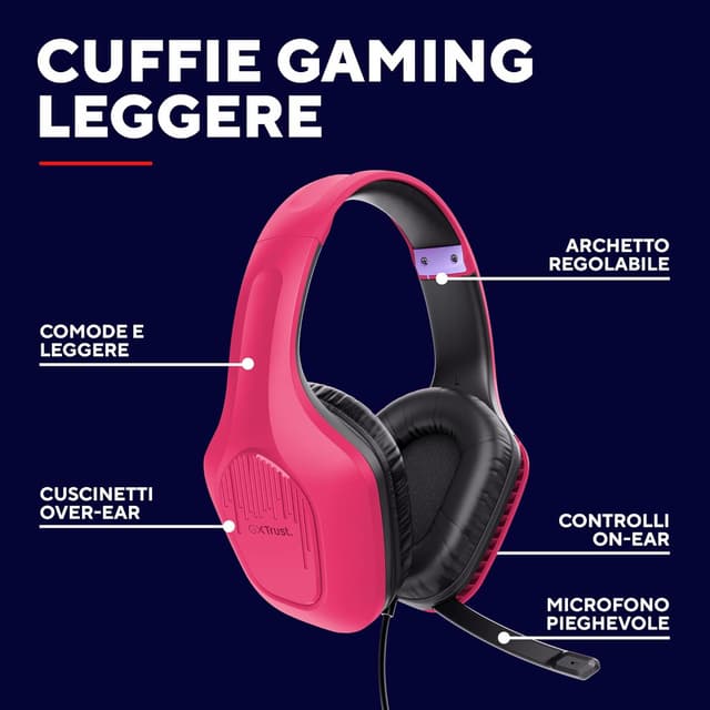 Detalle de GXTrust 418P Rayne cuffie gaming leggere con microfono, jack 3,5 mm, cavo 2 m (rosa) per PC, Xbox, PS4/PS5 e Switch