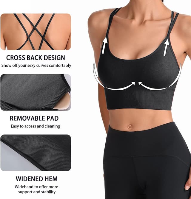 Detalle 2 de HANERDUN Damen Sport-BH für Yoga & Fitness mit Gepolsterten, nahtlosem Design ohne Bügel