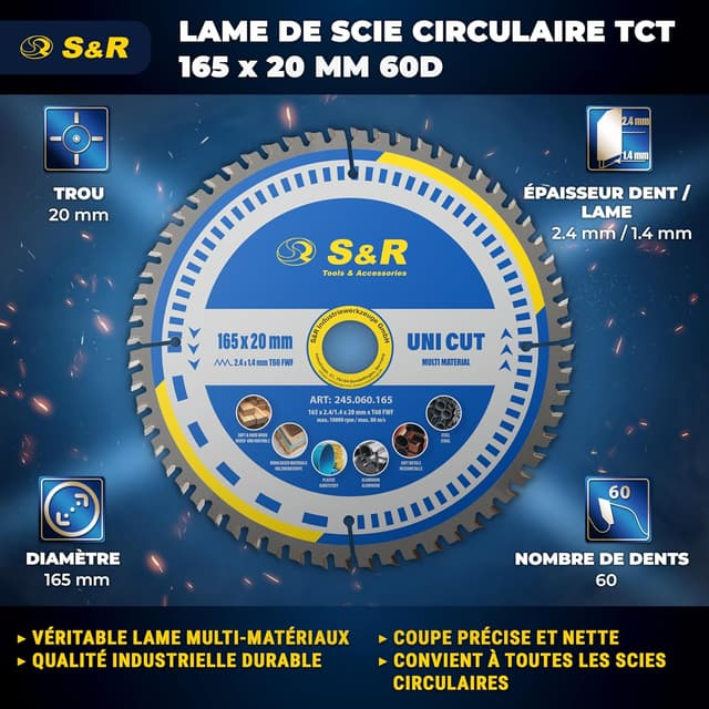 Thumbnail 1 de S&R Lame Scie Circulaire 165 x 20 mm 60 dents