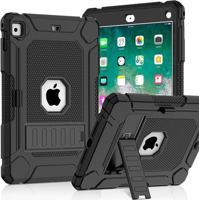 Detalle de SINSO Heavy Duty Shockproof Case for iPad 9.7in (6th Gen 2018 / 5th Gen 2017 / Air 2) with Kickstand & Pencil Holder – Black