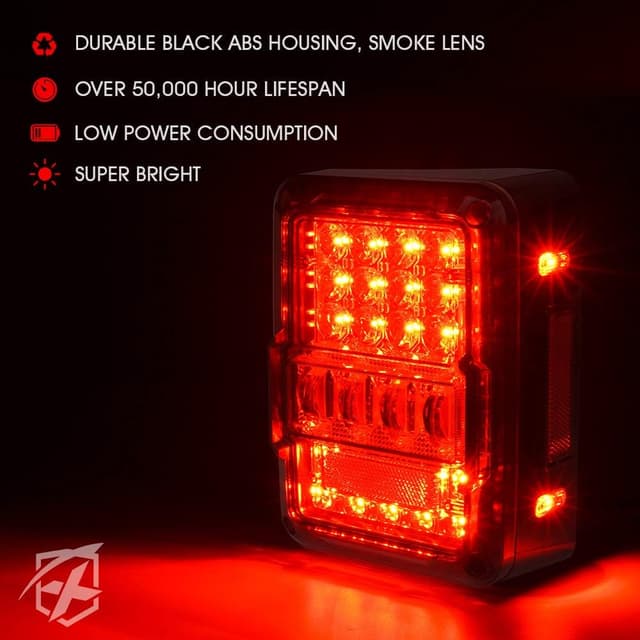 Detalle 2 de Xprite 4D Smoked LED Tail Lights for 2007–2018 Jeep Wrangler JK/JKU (Plug & Play, DOT Approved)