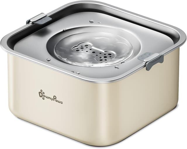 Detalle de DownyPaws Wassernapf für Hunde (ohne Sabbern), 3 L, Anti-Verschluck-Wasser, 304 Edelstahl – beige