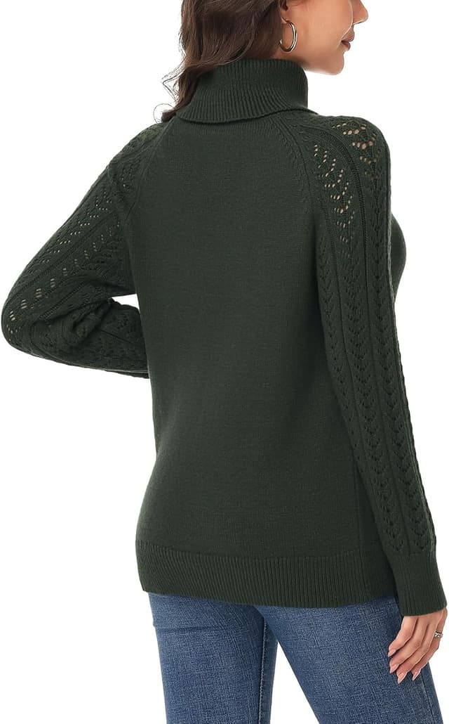 Detalle 2 de Tanmolo Damen Rollkragenpullover mit Lochmuster-Ärmeln – Langarm Strickpullover für Winter & Übergang