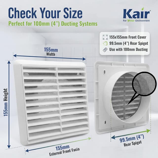 Detalle 2 de Kair 100mm louvred wall vent grille