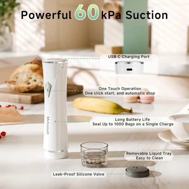 Detalle de Mehomeli Compact Vacuum Sealer 60kPa