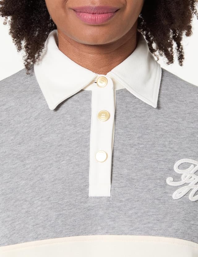 Detalle 2 de Tommy Hilfiger women’s gold button rugby fleece pullover sweatshirt