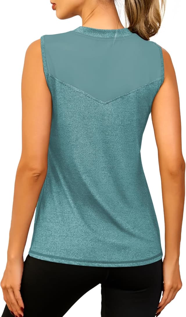 Detalle de Canotta sportiva da donna Memouniva senza maniche, tessuto traspirante per palestra, yoga e corsa