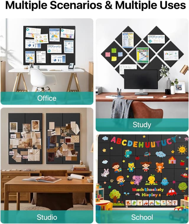 Thumbnail 6 de Soundsbay Large Cork Board Felt Wall Tiles (120x90cm), Self-Adhesive Pin Board Tiles – 12 Pack