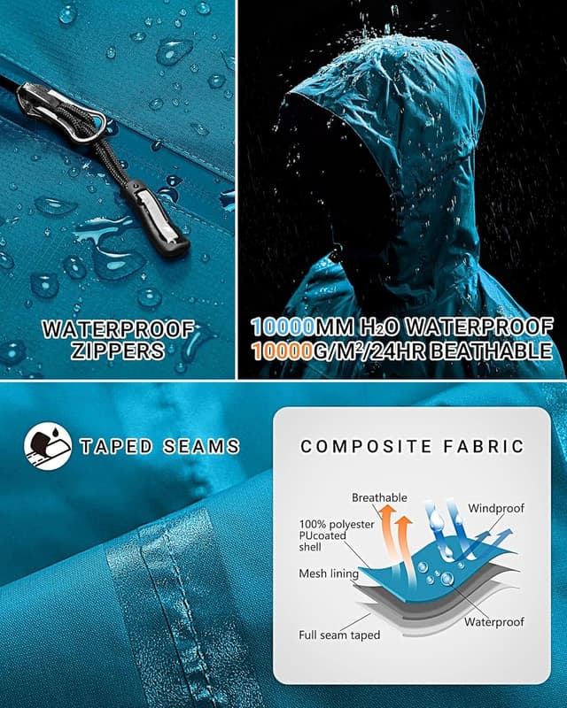 Detalle de Outdoor Ventures Damen Regenjacke mit 10.000 mm Wassersäule, atmungsaktiv und packbar