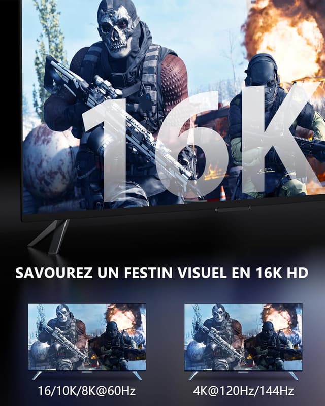 Detalle de CONMDEX 16K HDMI 2.2 Cable (6.6ft) for Stable 8K/120Hz & 4K/240Hz Connections