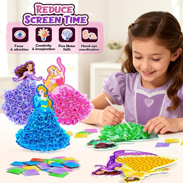 Detalle 2 de Gooidea Punkte-Bastelset für Mädchen (4–9 Jahre) – klassische Prinzessinnen Steckkunst