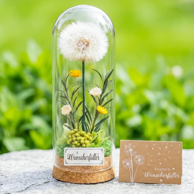 Detalle de Wunscherfüller Pusteblume im Glas (16 x 6 cm) – Geldgeschenk als Glücksbringer für Frauen