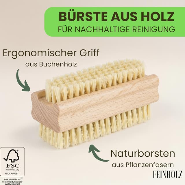 Detalle 2 de FEINHOLZ Handbürste Holz Nagelbürste 3er-Set