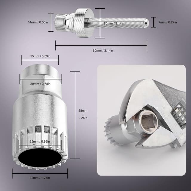 Detalle de TBoonor Fahrrad-Innenlagerschlüssel (Kurbelausdrücker) 24 mm, 20 Zähne – Werkzeug zum Abziehen der Kurbel