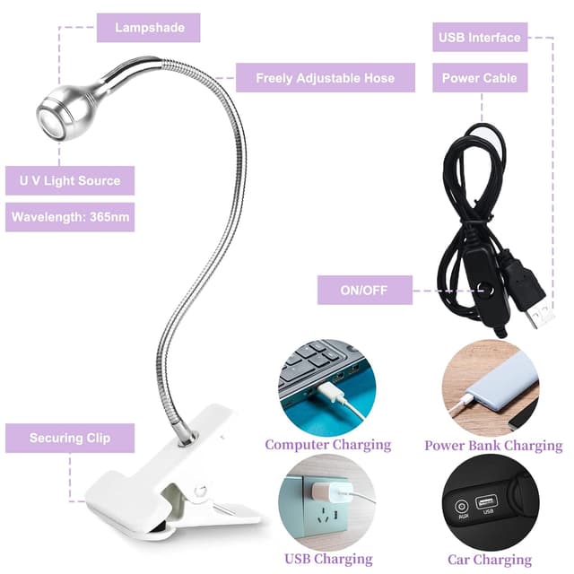 Detalle de Saviland U V Lampe für Gelnägel – flexible Mini-LED Nagellampe mit 360° drehbarem Schwanenhals (3W)